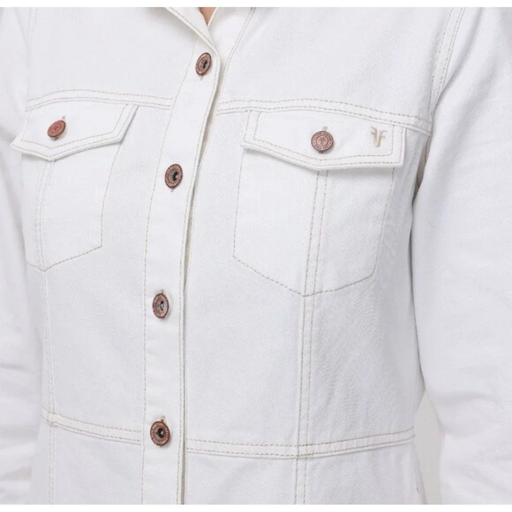 FRYE Women's Size L White‎ Denim Button Up Long Sleeve Shirt Dress Jacket NWT